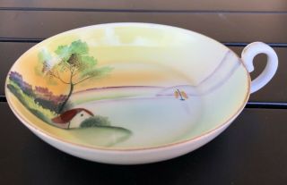 Vintage Meito China Hand Painted Handled Nappy Nut Dish Japan