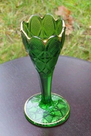 Antique Us Glass Company Eapg Pennsylvania Pattern Green Trumpet Vase 6 1/4 "