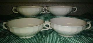 4 Vtg Burleigh Burgess & Leigh Queens White Cream Soup Bowls Swirl England Exc