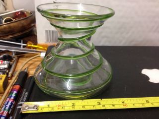 2nd Art Glass Hand Blown Squat Vase With Green Overlay 3.  5 " Tall No Two