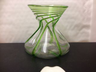 Art Glass Hand Blown Squat Vase With Green Overlay 3.  5 " Tall