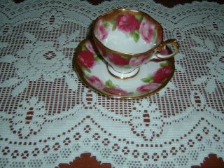 Vintage Royal Albert Tea Cup & Saucer English Rose With Heavy Gold Gilded