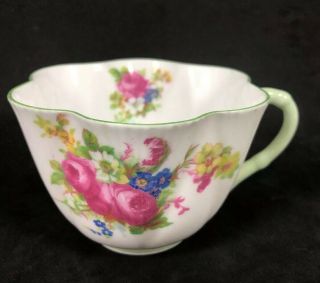 Shelley Fine China Tea Cup Dainty Ludlow Pattern Floral Green Handle Rim 12y