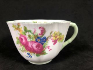 Shelley Fine China Tea Cup Dainty Ludlow Pattern Floral Green Handle Rim 12Y 2
