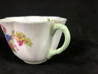 Shelley Fine China Tea Cup Dainty Ludlow Pattern Floral Green Handle Rim 12Y 5