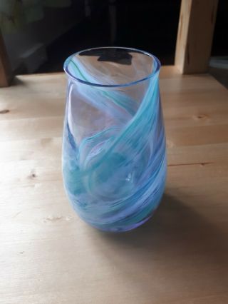 Lovely Caithness Small Vase In Sea Colours With Greens,  White And Blues