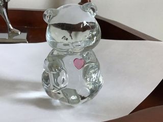 Fenton Clear Solid Glass Birthday Teddy Bear Figurine Pink Heart