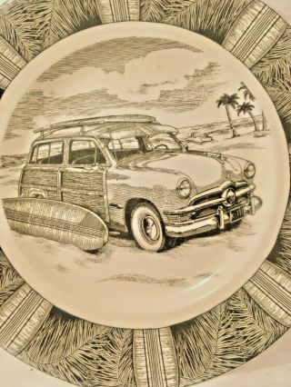 222 Fifth Slice Of Life Surf Woody Wagon Car Dinner Plate Marla Shega EUC 2