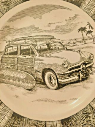 222 Fifth Slice Of Life Surf Woody Wagon Car Dinner Plate Marla Shega EUC 3