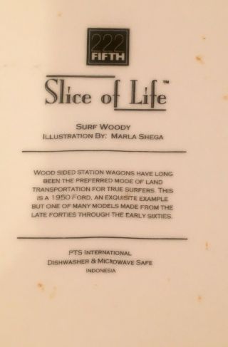 222 Fifth Slice Of Life Surf Woody Wagon Car Dinner Plate Marla Shega EUC 4