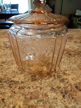 Mayfair Open Rose Pink Depression Glass Cookie Jar With Lid