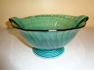 Depression Glass Jeannette Glass Co.  “petal Swirl” Ultra Marine Bowl - Pedestal