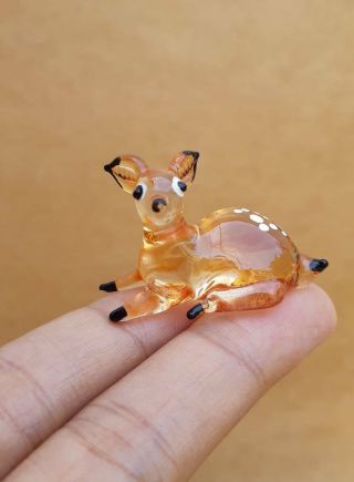 Hand Blown Glass Spotted Deer Figurine Handmade Deer Collectible Glass Art