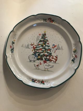 2 Country Christmas International Dinner Plates Two Vintage Stoneware 11” Tree