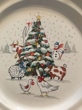 2 Country Christmas International Dinner Plates Two Vintage Stoneware 11” Tree 2