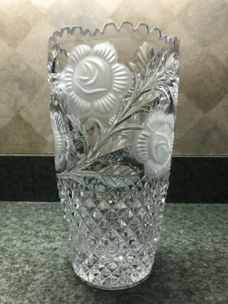 10” Anna Hutte Bleikristall 24 Lead Crystal Frosted Rose Vase