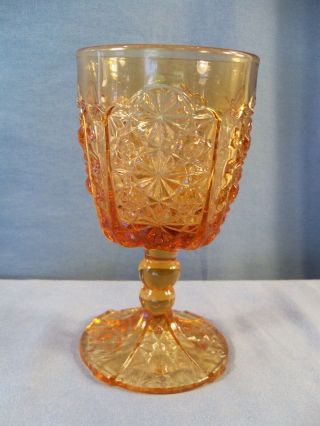 Fenton / L.  G.  Wright Amber Glass Button & Daisy Water Goblet