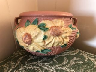 Roseville Art Pottery Peony Hanging Basket