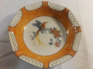 Vintage Schwarzenhammer Bavaria Reticulated Floral Bird Serving Bowl Orange