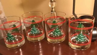 Vintage Set Of 4 Waechtersbach Christmas Tree Glasses Double Old Fashioned Iob