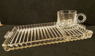 Hazel Atlas Glass " Ball And Rib " Snack Set Tray W/cup Art Deco