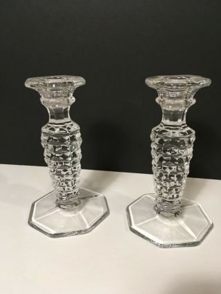 Fostoria American Vintage Glass Candle Holders Octagon 6 " Tall