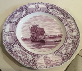Crown Ducal Colonial Times Mulberry Dinner Plate Mayflower In Plymouth Harbor