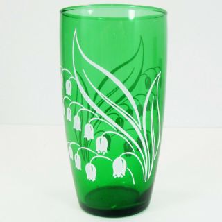 Anchor Hocking Forest Green Lily Of The Valley Flat 13oz Iced Tea Tumbler Glass