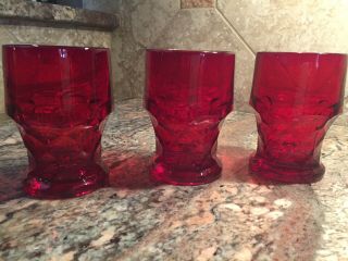 Vintage Set Of 3 Anchor Hocking Georgian Ruby Red 5 " Glass Tumblers