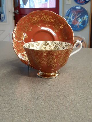 Royal Albert Empress Series • Burnt Orange & Gold • Bone China Tea Cup & Saucer