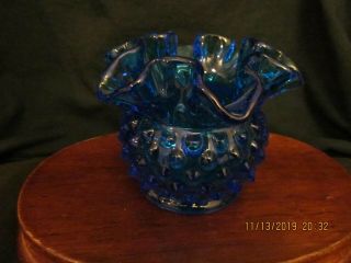 Fenton Cobalt Blue Small Hobnail Ruffled Top Vase