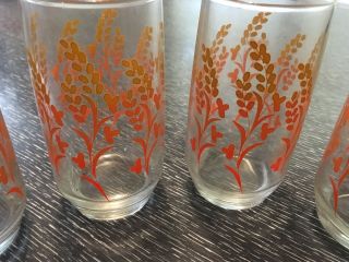 Four Vintage Orange Yellow Floral Drinking Glasses 2