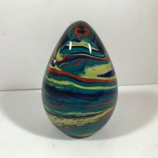 Vintage Glass Swirl 3 - 1/2” Art Glass Egg Shaped Paperweight
