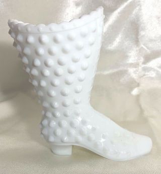 Vintage Fenton White Milk Glass Hobnail High Top Laced Laces Boot Slipper Shoe