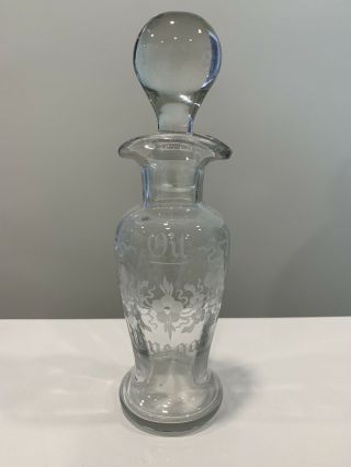 Antique Vintage Cut Glass Oil Vinegar Cruet Hawkes Glass Stopper 1916 Patent