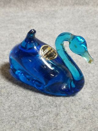 Kanawha Hand Crafted Glassware,  Blue Glass Swan Paperweight.