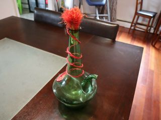 Green Italian Glass Wine Jug Decanter With Ice Chamber/ With Covers