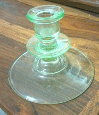 Vintage Depression Vaseline Glass Large Candle Holder 5.  5 Inch Base
