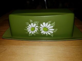 Plastic Retro Vintage Green Butter Dish With White Flowers Cute