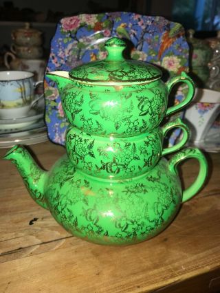 Vintage " Lord Nelson Ware " 2560 Green Gold Chintz Stacking Teapot