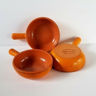 De Silva - Set Of 3 Orange Glazed Terracotta Pottery Bowls W/ Handles Excel Cond