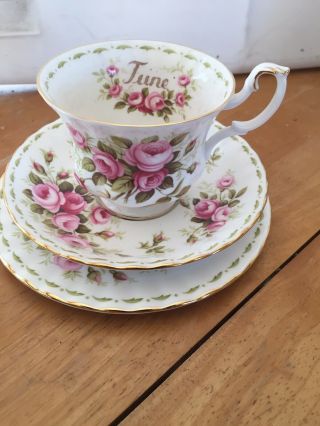 Royal Albert Crown China Cup,  Saucer And Plate Flower Of The Month June