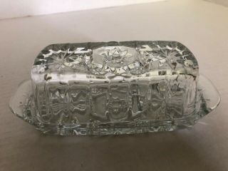 Vintage Anchor Hocking Star Of David Clear Glass Covered Butter Dish