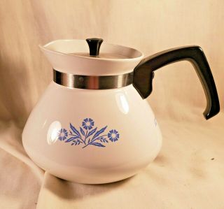 Corning Ware Tea Pot With Lid P - 104 6 Cup Blue Corn Flower Pattern
