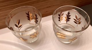 2 Libbey Mid Century Frosted Gold Leaf Rocks Cocktail Glasses Bar - ware Vintage 5