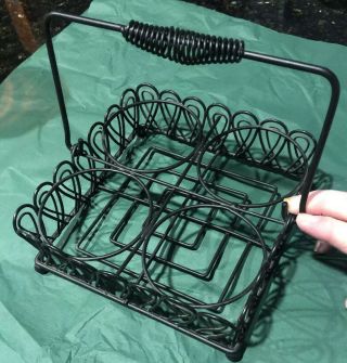 Vintage Mid - Century Black Wire 4 Glasses Glass Caddy