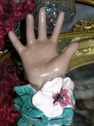 Vintage Cleminsons California Art Pottery Figural Hand Ring Holder Magnolia