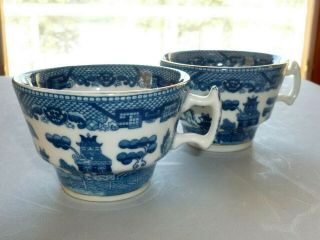 Vintage Fancy Handled Blue Willow W/ Gold Trim Teacups Cups Unmarked (2)