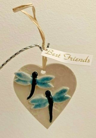 Blue Sky Pottery Hand Crafted Porcelain Dragon Fly Best Friends Ornament