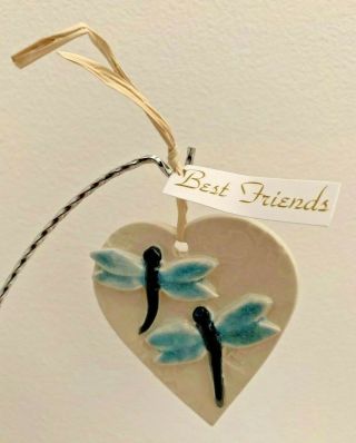 Blue Sky Pottery Hand Crafted Porcelain Dragon Fly Best Friends Ornament 2
